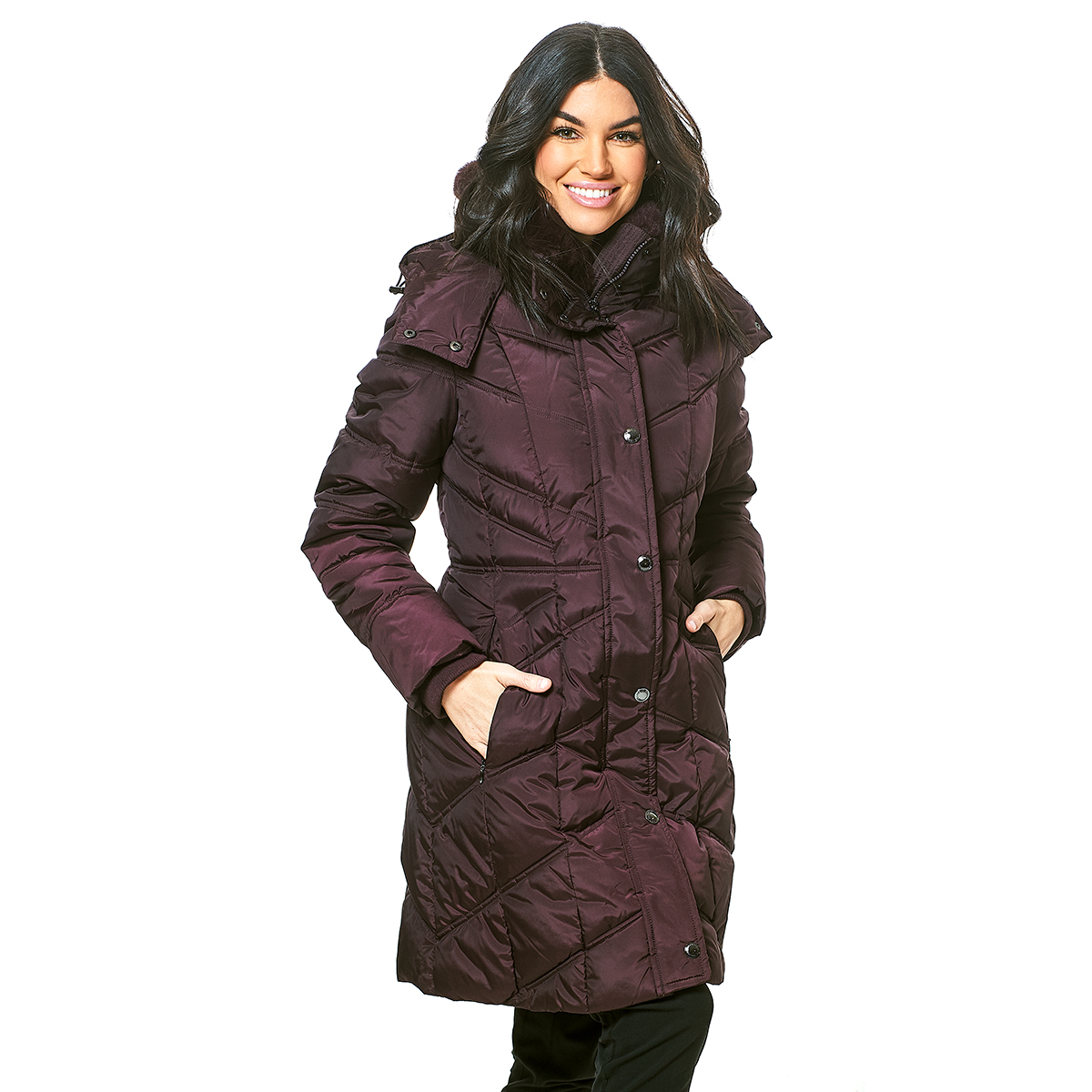Womens London Fog 38in. Faux Fur Club Collar Puffer Coat